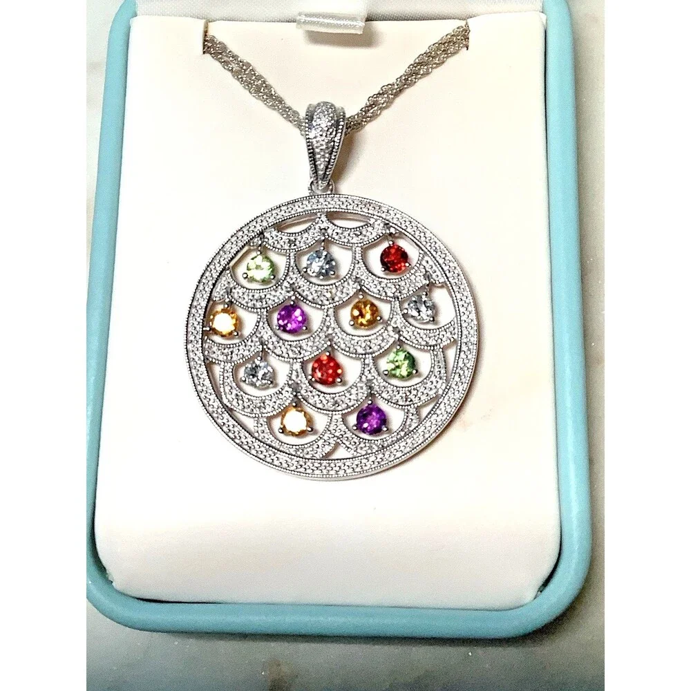 Ross Simons Necklace 3 Carats of Gemstones Diamonds Sterling Silver 925 Orig Box